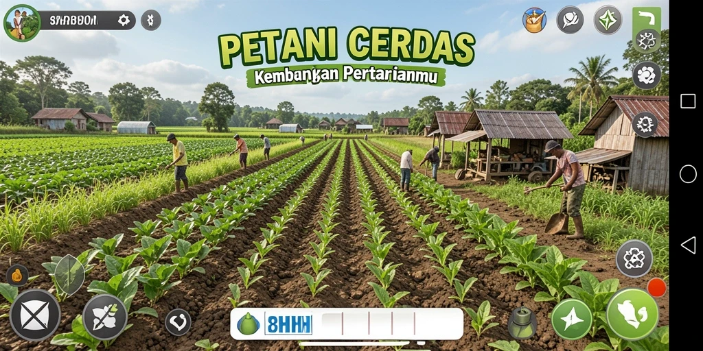 Tampilan gameplay seru di 8HHH dengan aktivitas bertani.