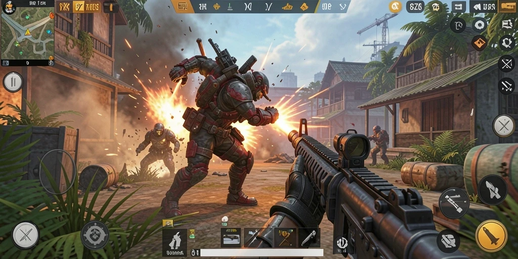 Screenshot gameplay <strong>8ZK</strong> yang menampilkan aksi pertempuran seru dalam TPS.