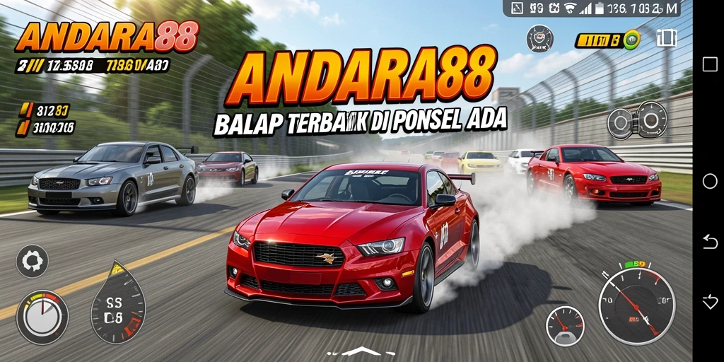 Tampilan gameplay <strong>ANDARA88</strong> saat balapan di trek yang menegangkan.