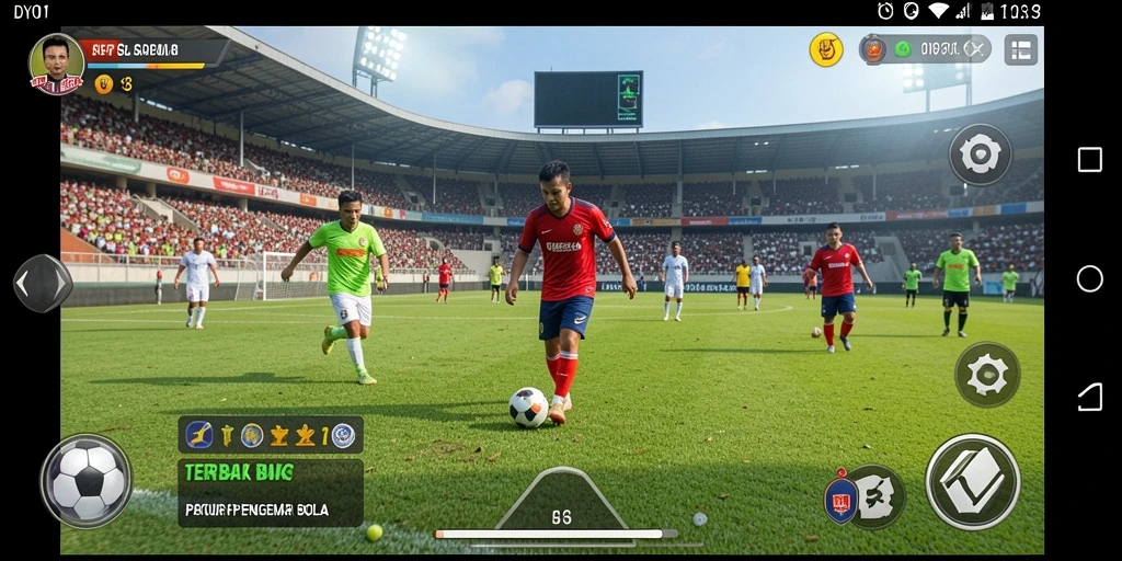 Screenshot DY01 menampilkan aksi realistik pemain sepak bola di lapangan.
