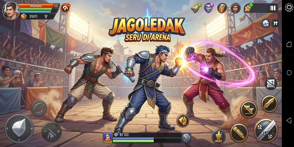 Tampilan gameplay menegangkan dalam pertarungan JAGOLEDAK.