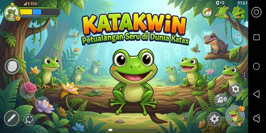 Tampilan gameplay KATAKWIN yang penuh aksi dan warna.