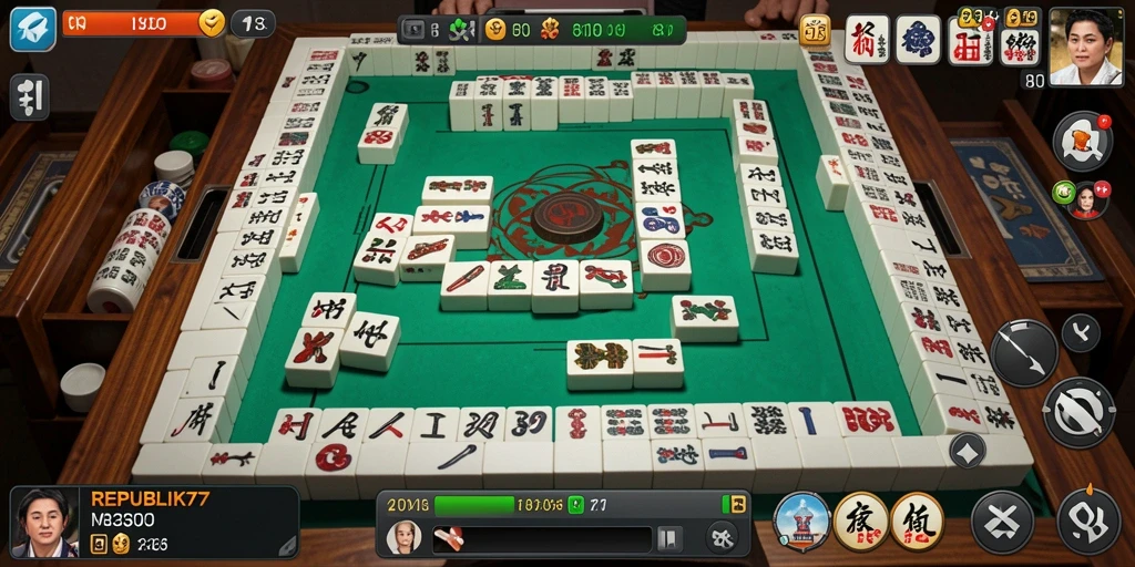 Tangkapan layar utama REPUBLIK77 menampilkan gameplay Mahjong yang menarik dan seru.