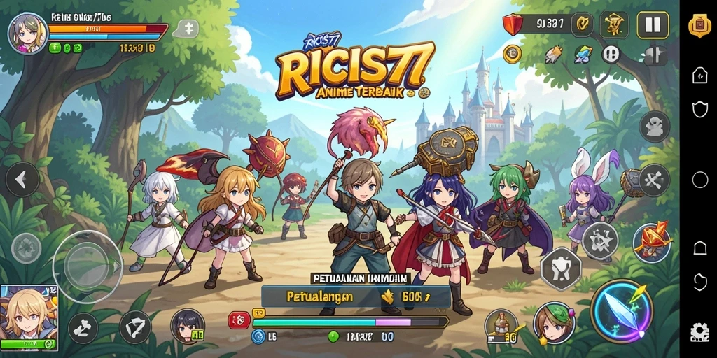 Tampilan seru dari gameplay RICIS77 yang menampilkan karakter Anime.