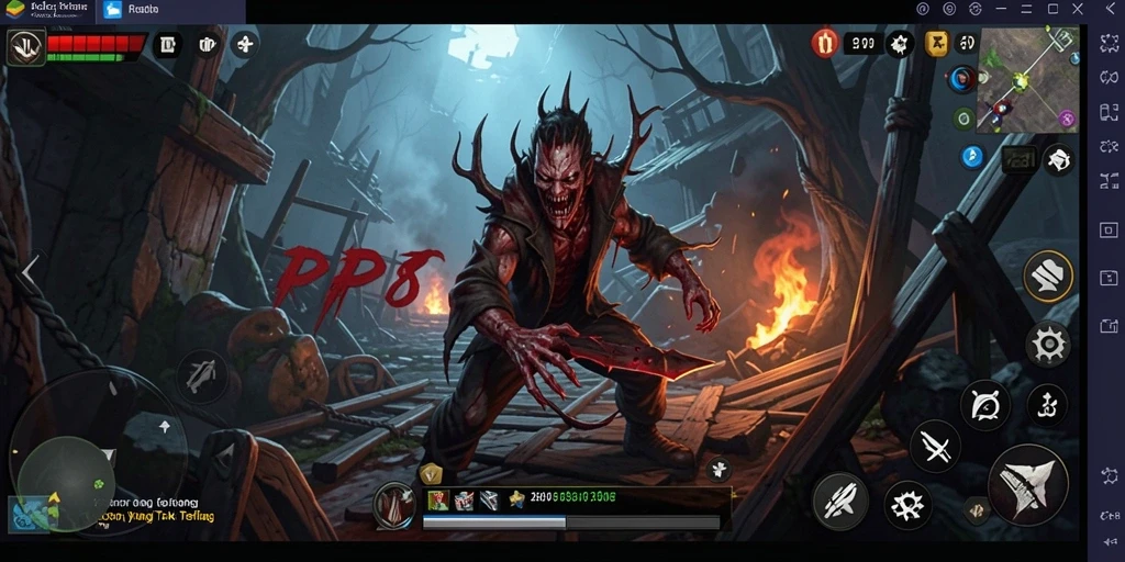 Tangkapan layar gameplay RP8 yang menggambarkan suasana mencekam dan penuh ketegangan.