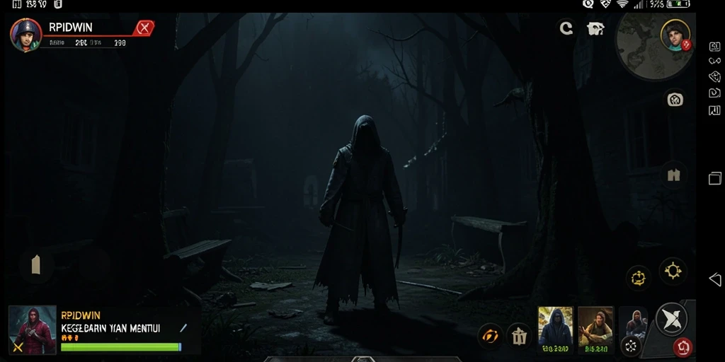 Screenshot menampilkan suasana horror yang menegangkan dan mencekam.