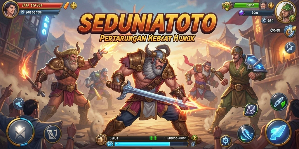 Tampilan gameplay seru dalam pertarungan SEDUNIATOTO.