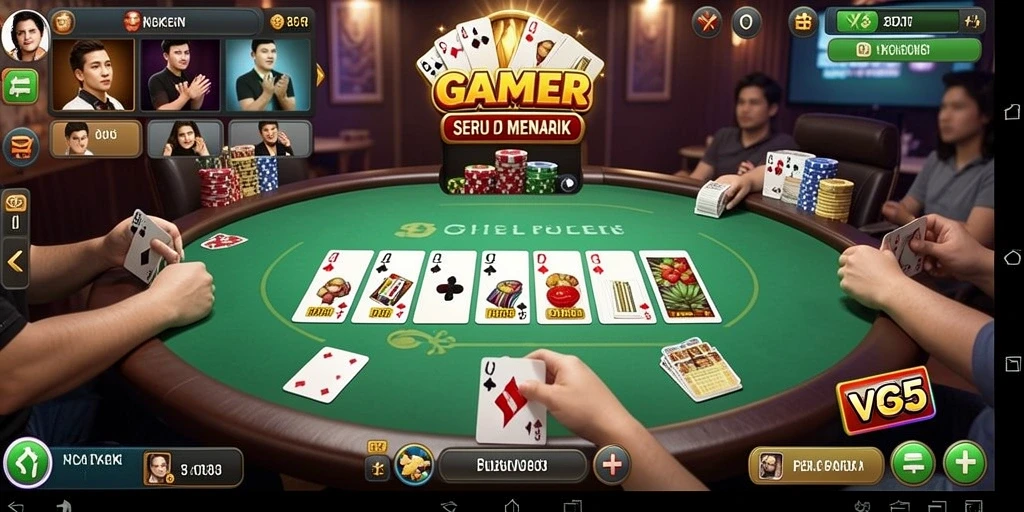 Screenshot gameplay VC55 menunjukkan momen seru dalam pertandingan Poker.